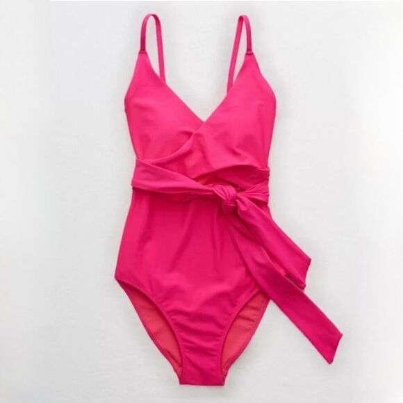 Aerie Small Long Pink Wrap Top One Piece Swimsuit Full Coverage - Picture 1 of 11